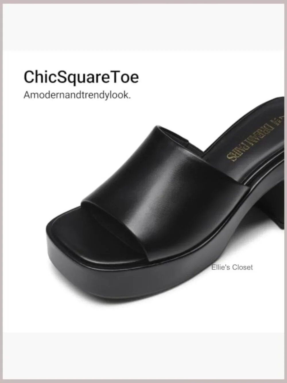 Chunky Platform Heels Square Open Toe Slip On Block Heel Sandals Faux Leather